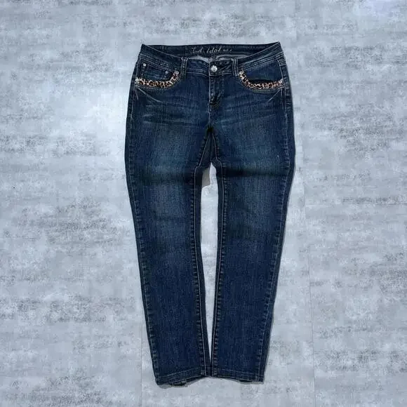 Y2K LA Idol Bluee Leopard Print 00s Denim Jeans - Picture 2 of 8